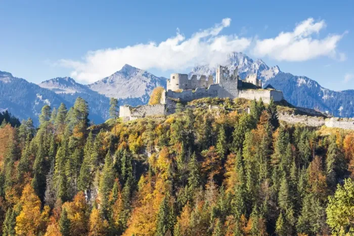 Framed Print : View of the old Ehrenberg Castle surrounded by colorful woods and rocky peaks, Reutte Framed Print : View of the old Ehrenberg Castle surrounded by colorful woods and rocky peaks, Reutte