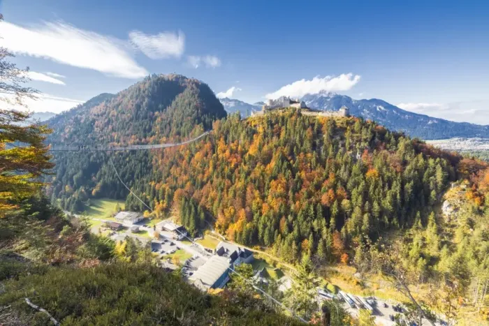 Framed Print : View of the old Ehrenberg Castle surrounded by colorful woods and suspension bridge Framed Print : View of the old Ehrenberg Castle surrounded by colorful woods and suspension bridge