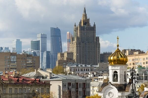 View of old and new skyscrapers, Moscow, Russia, Europe