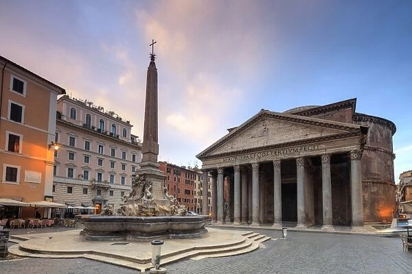 View of old Pantheon, a circular building with a portico of granite Corinthian columns