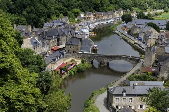 Framed Print : View of the old Port Dinan, Cotes-d Armor, Brittany (Bretagne), France, Europe