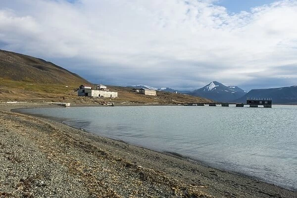 View over the old Russian coalmine in Colesbukta, Svalbard, Arctic, Norway, Scandinavia, Europe