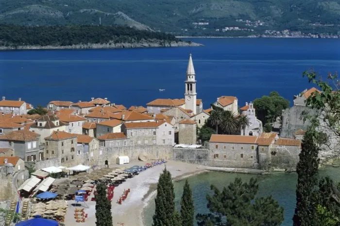 Framed Print : View over Old Town and bay, Budva, The Budva Riviera, Montenegro, Europe Framed Print : View over Old Town and bay, Budva, The Budva Riviera, Montenegro, Europe