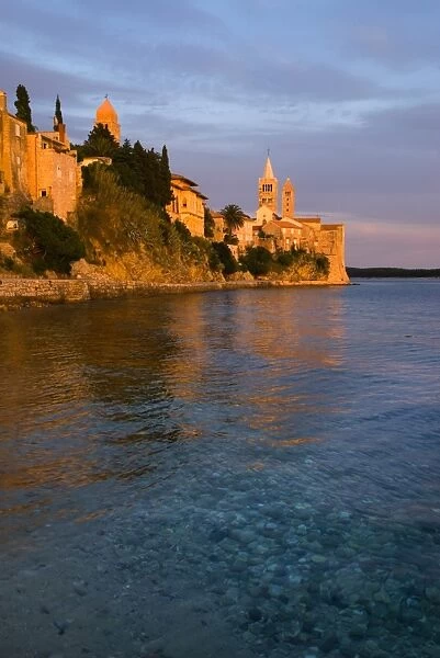 View of old town and campaniles at sunset, Rab Town, Rab Island, Kvarner Gulf, Croatia, Adriatic, Europe
