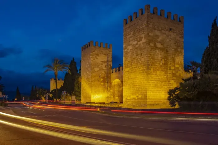Framed Print : View of Old Town Gate and fortified walls in the old town at dusk, Alcudia, Majorca, Balearic Islands, Spain, Mediterranean, Europe Framed Print : View of Old Town Gate and fortified walls in the old town at dusk, Alcudia, Majorca, Balearic Islands, Spain, Mediterranean, Europe