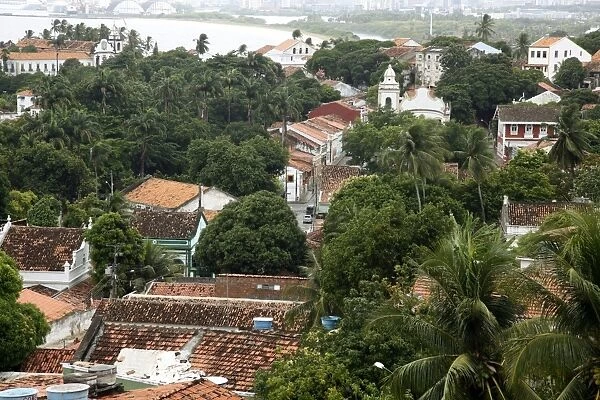 View over the old town of Olinda from Praca do Se, UNESCO World Heritage Site, Olinda, Pernambuco, Brazil, South America