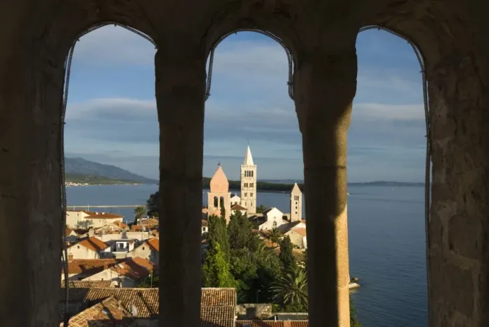 Framed Print : View over old town, Rab Town, Rab Island, Kvarner Gulf, Croatia, Adriatic, Europe Framed Print : View over old town, Rab Town, Rab Island, Kvarner Gulf, Croatia, Adriatic, Europe
