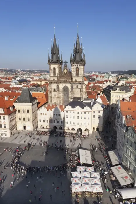 Framed Print : View over the Old Town Square (Staromestske namesti) with Tyn Cathedral and street cafes, Prague, Bohemia, Czech Republic, Europe Framed Print : View over the Old Town Square (Staromestske namesti) with Tyn Cathedral and street cafes, Prague, Bohemia, Czech Republic, Europe