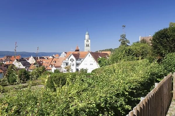 View over the old town with St. Nikolaus Minster, Uberlingen, Lake Constance (Bodensee), Baden Wurttemberg, Germany, Europe