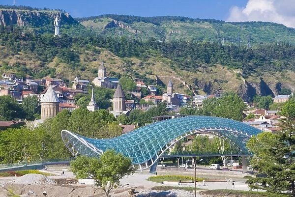 View over the old town of Tiblisi with a new constructed pedestrian bridge