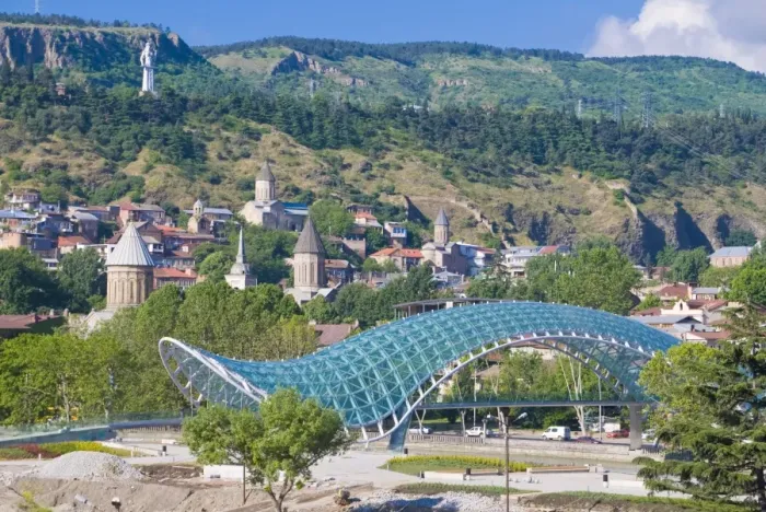Framed Print : View over the old town of Tiblisi with a new constructed pedestrian bridge Framed Print : View over the old town of Tiblisi with a new constructed pedestrian bridge