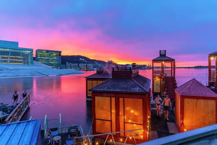 Framed Print : View of Opera House and harbourside saunas during winter at sunrise, Oslo, Norway, Scandinavia Framed Print : View of Opera House and harbourside saunas during winter at sunrise, Oslo, Norway, Scandinavia