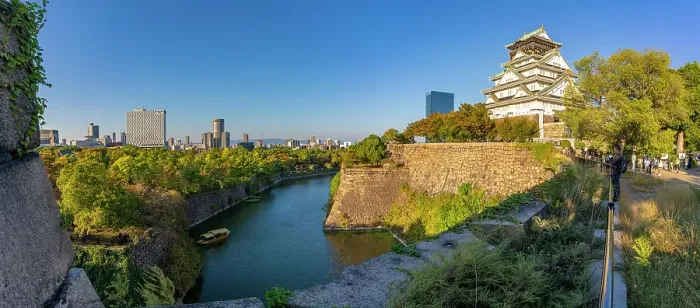 Framed Print : View of Osaka Castle (Osaka-jo) and moat at sunset, Chuo Ward, Osaka, Honshu, Japan Framed Print : View of Osaka Castle (Osaka-jo) and moat at sunset, Chuo Ward, Osaka, Honshu, Japan