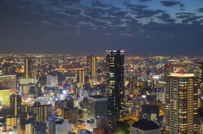 Framed Print : View of Osaka at dusk, Kansai, Japan, Asia Framed Print : View of Osaka at dusk, Kansai, Japan, Asia
