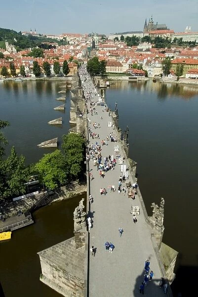 View overlooking Charles Bridge towards Mala Strana, Prague, UNESCO World Heritage Site