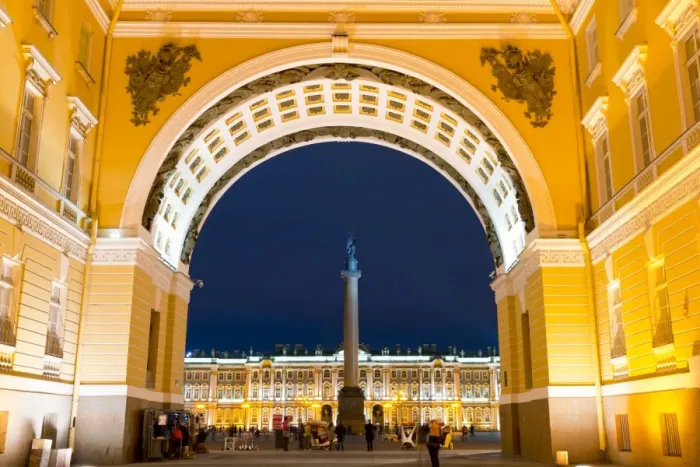 Framed Print : View of Palace Square, Alexander Column and the Winter Palace through the Triumphal Framed Print : View of Palace Square, Alexander Column and the Winter Palace through the Triumphal