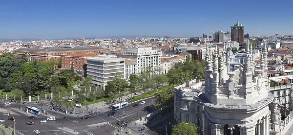 View from Palacio de Comunicaciones over Plaza de la Cibeles square at Madrid, Spain