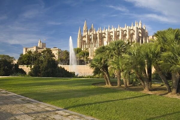 View from Parc de la Mar to the Almudaina Palace and cathedral, Palma de Mallorca