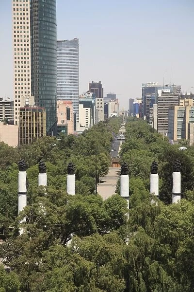 View of Paseo de la Reforma, Monumento a los Ninos Heroes, skyline, park, Chapultepec Hill, Chapultepec, Mexico City, Mexico, North America