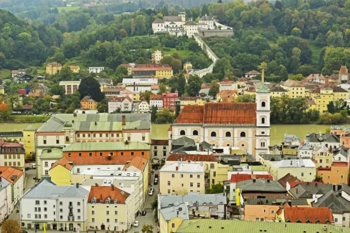 Framed Print : View of Passau with River Inn, Bavaria, Germany, Europe Framed Print : View of Passau with River Inn, Bavaria, Germany, Europe