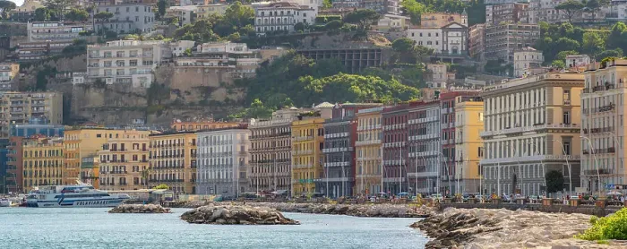 Framed Print : View of pastel coloured architecture on waterfront of Via Francesco Caracciolo, Naples, Campania, Italy, Europe Framed Print : View of pastel coloured architecture on waterfront of Via Francesco Caracciolo, Naples, Campania, Italy, Europe