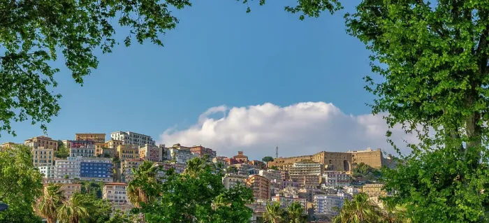 Framed Print : View of pastel coloured villas and Sant'Elmo Castle from Rotonda Diaz, Naples, Campania, Italy, Europe Framed Print : View of pastel coloured villas and Sant'Elmo Castle from Rotonda Diaz, Naples, Campania, Italy, Europe