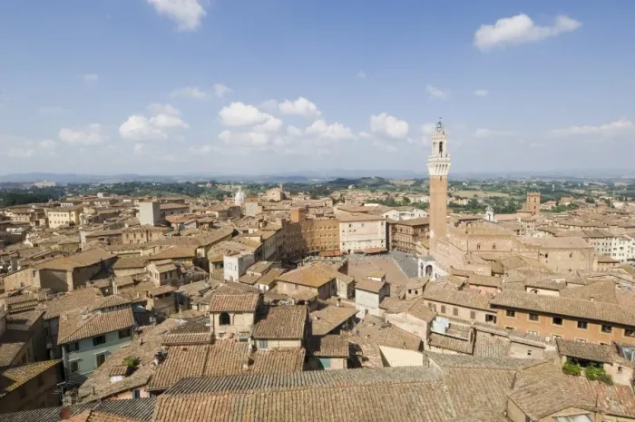 Framed Print : View of the Piazza del Campo and the Palazzo Pubblico with its amazing bell tower, Siena, UNESCO World Heritage Site, Tuscany, Italy, Europe