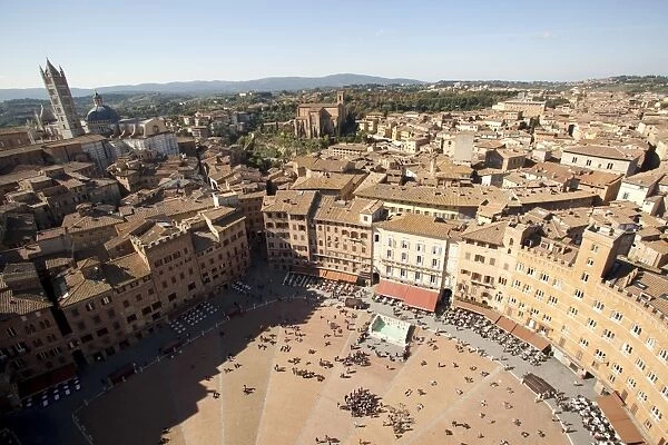 View of Piazza del Campo from the tower of Mangia, Siena, UNESCO World Heritage Site