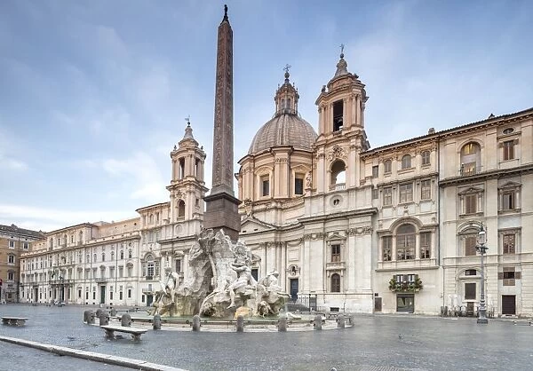 View of Piazza Navona with Fountain of the Four Rivers and the Egyptian obelisk in the middle