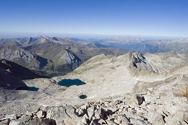 View from Pico de Aneto, at 3404m the highest peak in the Pyrenees, Spain, Europe