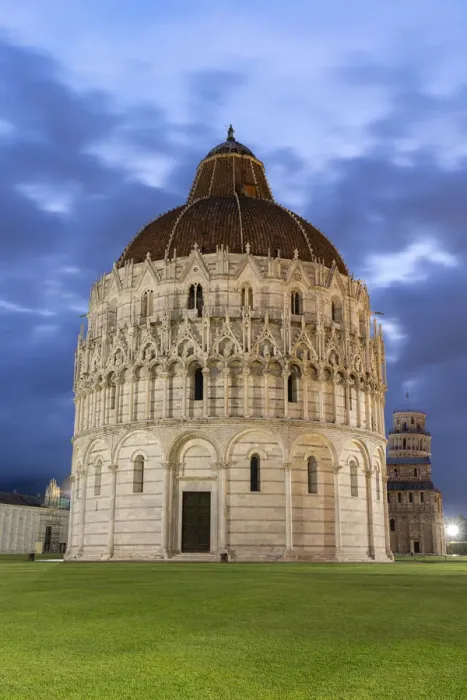 Framed Print : Front view of Pisa Baptistery of St. John at dusk, Piazza dei Miracoli (Piazza del Duomo) Framed Print : Front view of Pisa Baptistery of St. John at dusk, Piazza dei Miracoli (Piazza del Duomo)