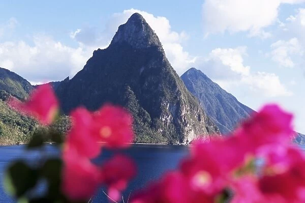 View of the Pitons volcanic mountains