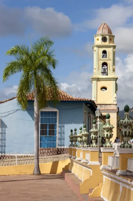 Framed Print : View across Plaza Major to the tower of Iglesia y Convento de San Francisco Framed Print : View across Plaza Major to the tower of Iglesia y Convento de San Francisco