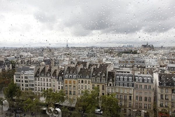 View from the Pompidou Centre on a rainy day, Paris, France, Europe