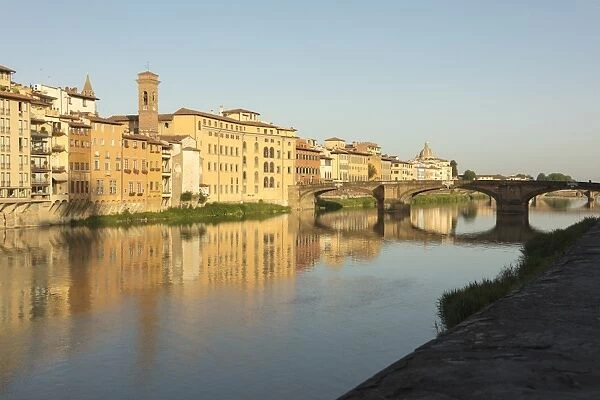 View of Ponte Della Vittoria on the Arno River with Brunelleschis Dome in the background