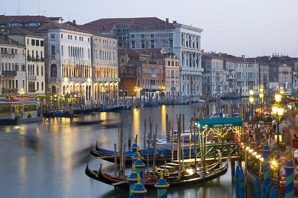 View from the Ponte di Rialto along the Grand Canal at dusk, San Polo district