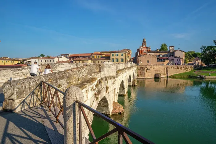 Framed Print : View of Ponte di Tiberio reflecting in Rimini Canal from Borgo San Giuliano, Rimini, Emilia-Romagna, Italy, Europe Framed Print : View of Ponte di Tiberio reflecting in Rimini Canal from Borgo San Giuliano, Rimini, Emilia-Romagna, Italy, Europe