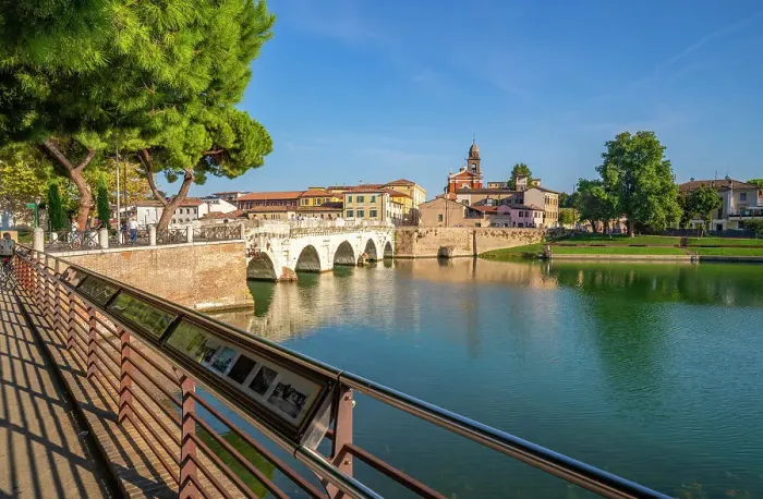 Framed Print : View of Ponte di Tiberio reflecting in Rimini Canal from Borgo San Giuliano, Rimini, Emilia-Romagna, Italy, Europe Framed Print : View of Ponte di Tiberio reflecting in Rimini Canal from Borgo San Giuliano, Rimini, Emilia-Romagna, Italy, Europe