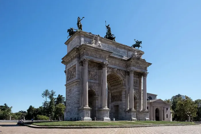 Framed Print : View of Porta Sempione (Simplon Gate) and Arco della Pace (Arch of Peace), 19th century triumphal arch with Roman roots, Milan, Lombardy, Italy, Europe Framed Print : View of Porta Sempione (Simplon Gate) and Arco della Pace (Arch of Peace), 19th century triumphal arch with Roman roots, Milan, Lombardy, Italy, Europe