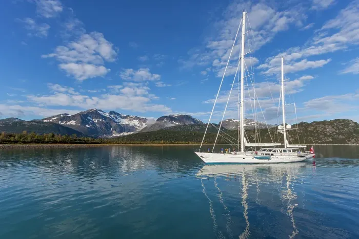 Framed Print : View of private yacht Timoneer in Southeast Alaska, United States of America Framed Print : View of private yacht Timoneer in Southeast Alaska, United States of America
