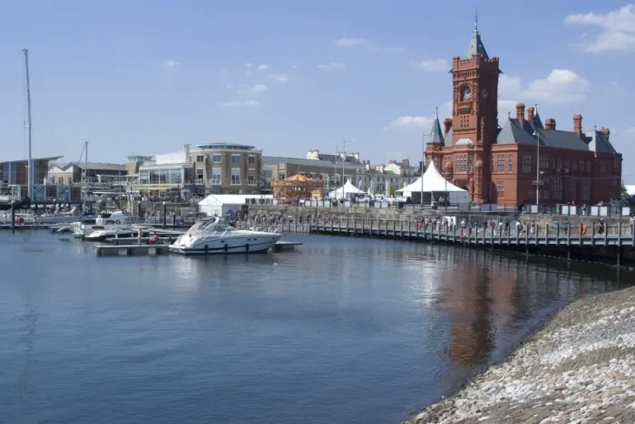 Framed Print : View of the promenade along Mermaid Quay with the Pierhead Building in the foreground Framed Print : View of the promenade along Mermaid Quay with the Pierhead Building in the foreground