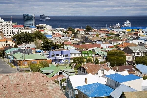 View of Punta Arenas city from La Cruz Hill, Magallanes Province, Patagonia