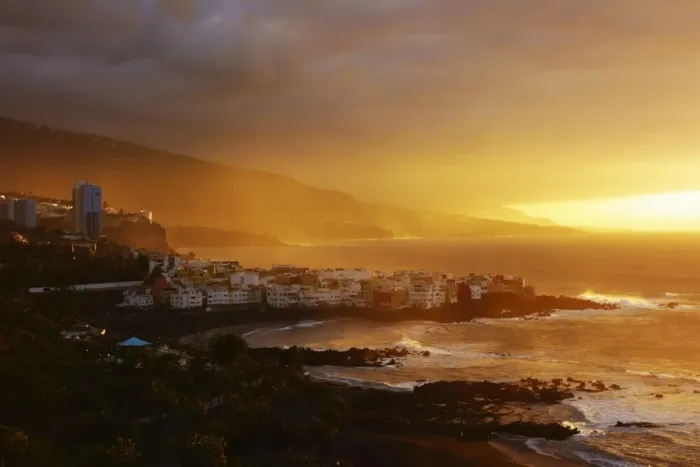Framed Print : View of Punta Brava and Playa Jardin at sunset, Puerto de la Cruz, Tenerife, Canary Islands Framed Print : View of Punta Brava and Playa Jardin at sunset, Puerto de la Cruz, Tenerife, Canary Islands