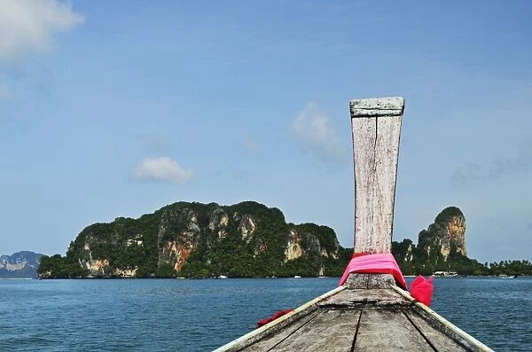 View of Rai Leh (Railay) from longtail boat, Andaman Coast, Krabi Province, Thailand, Southeast Asia, Asia