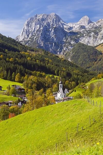 View of Ramsau in autumn, near Berchtesgaden, Bavaria, Germany, Europe