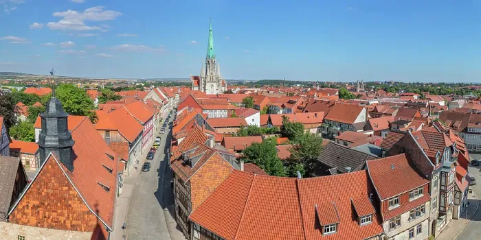 Framed Print : View from Raven Tower across the Old Town towards Church of St. Mary, Muhlhausen, Thuringia, Germany, Europe Framed Print : View from Raven Tower across the Old Town towards Church of St. Mary, Muhlhausen, Thuringia, Germany, Europe