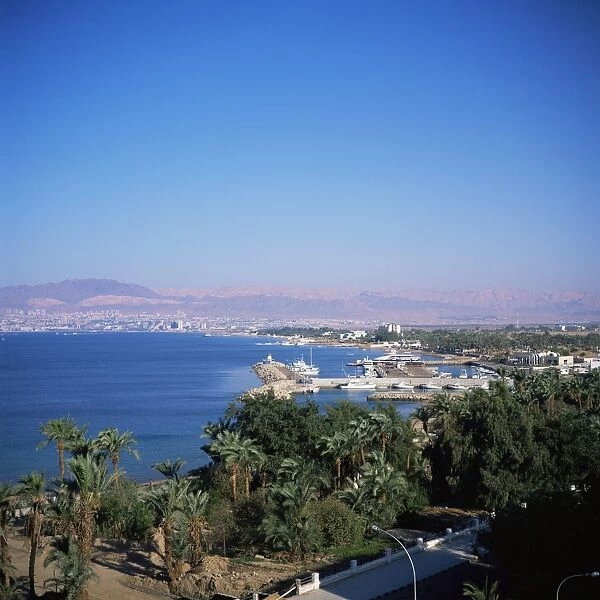 View over Red Sea resort marina and beach hotels towards