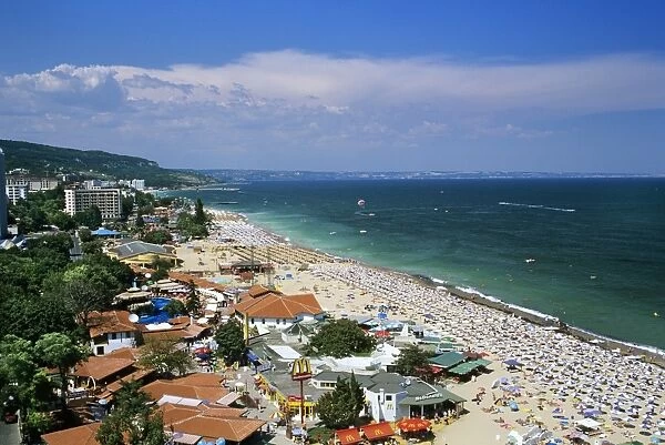 View over resort, Golden Sands, Black Sea coast, Bulgaria, Europe