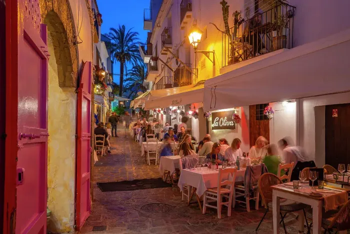 Framed Print : View of restaurants and bars in Dalt Vila at dusk, UNESCO World Heritage Site, Ibiza Town, Eivissa, Balearic Islands, Spain, Mediterranean, Europe Framed Print : View of restaurants and bars in Dalt Vila at dusk, UNESCO World Heritage Site, Ibiza Town, Eivissa, Balearic Islands, Spain, Mediterranean, Europe