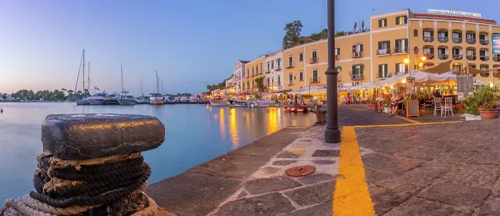 Framed Print : View of restaurants in Porto d'Ischia (Port of Ischia) at dusk, Island of Ischia, Campania, Italy, Europe Framed Print : View of restaurants in Porto d'Ischia (Port of Ischia) at dusk, Island of Ischia, Campania, Italy, Europe